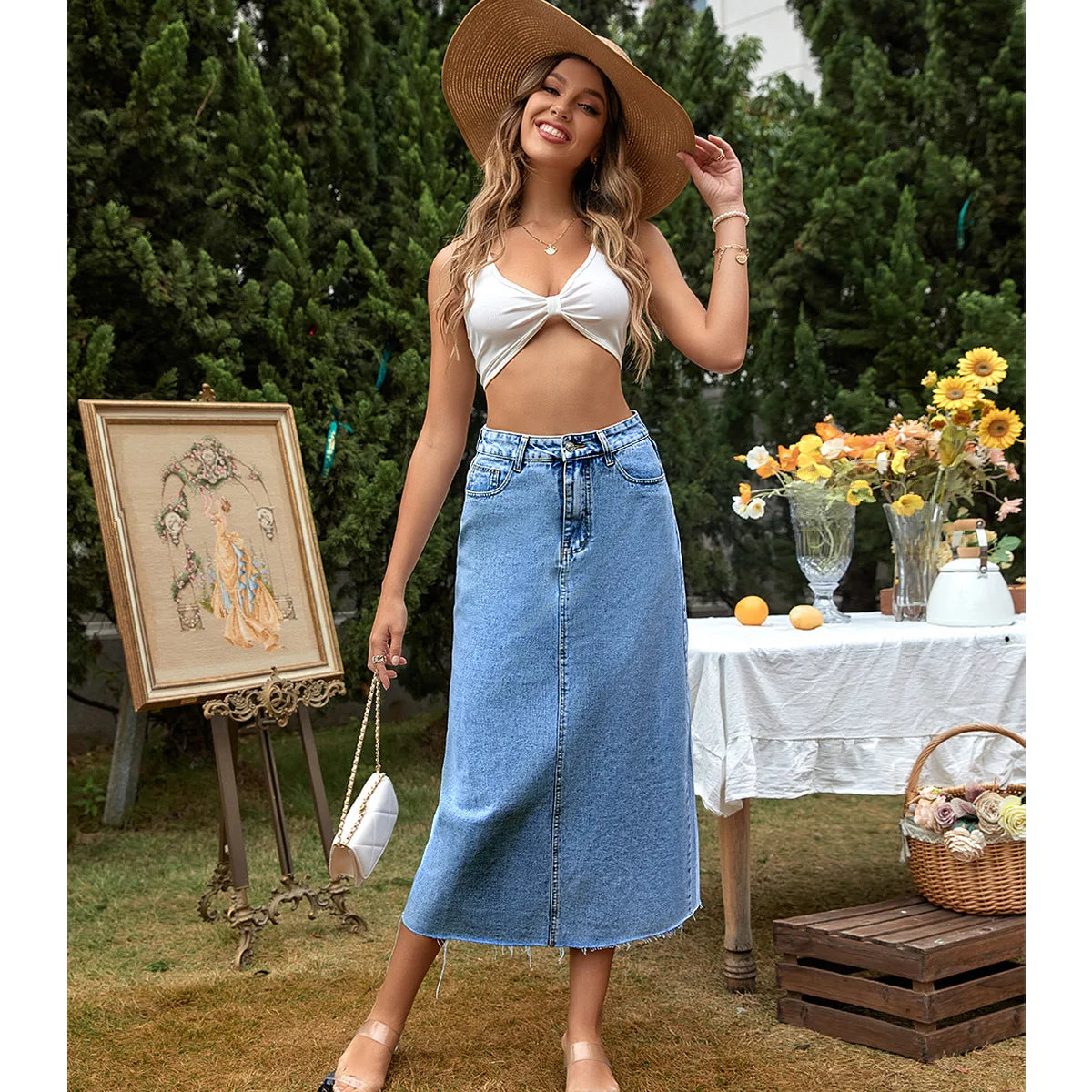 Ettore - Lange Denim Rok
