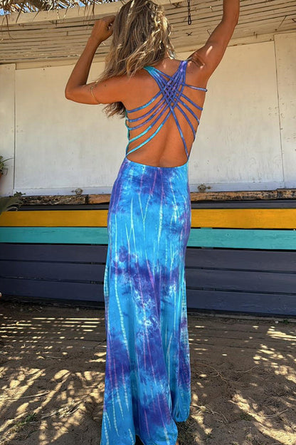 Hanya - Tie-dye Maxi Jurk met Vetersluiting