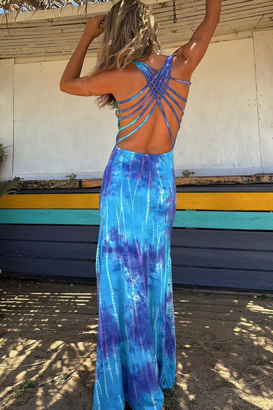 Hanya - Tie-dye Maxi Jurk met Vetersluiting