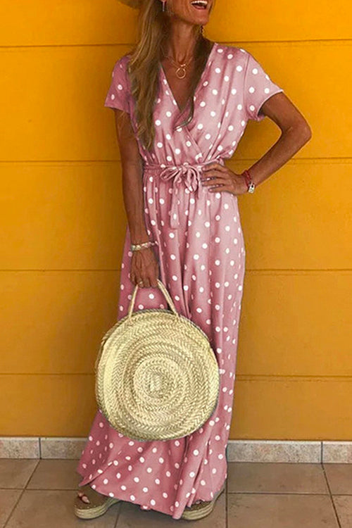 Minnie - Polka Dots V-Hals Maxi Jurk