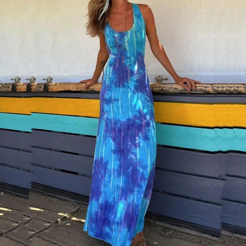 Hanya - Tie-dye Maxi Jurk met Vetersluiting