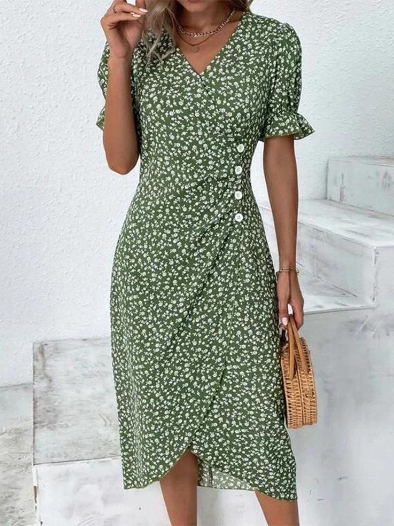 Catrin - Dames Boho Print Wikkel Midi Jurk