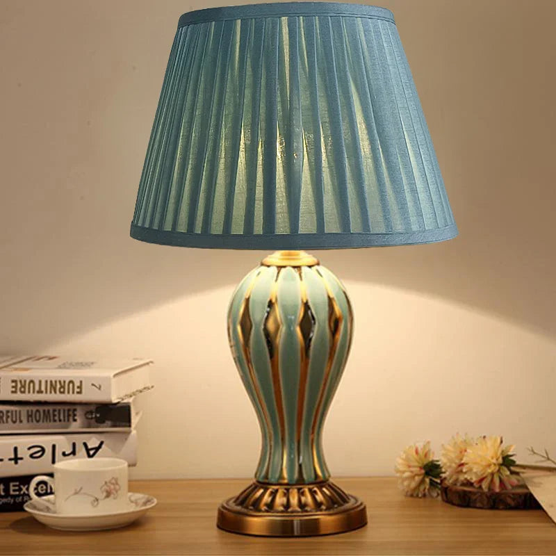 AntiqueGlow - Handbeschilderde Blauwe Keramische Bureaulamp voor de Woonkamer