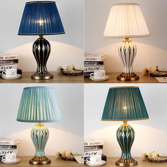 AntiqueGlow - Handbeschilderde Blauwe Keramische Bureaulamp voor de Woonkamer