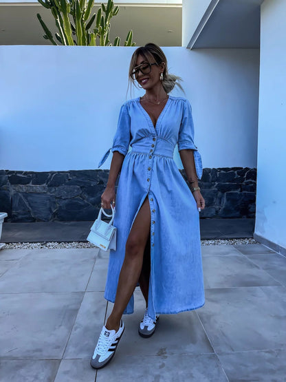 Heather - Vintage Vibes Denim Maxi Jurk