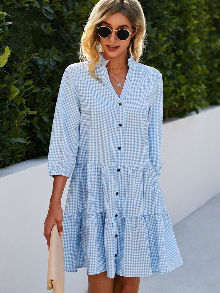 Vera - Gingham Jurk met Contrast Knoopsluiting