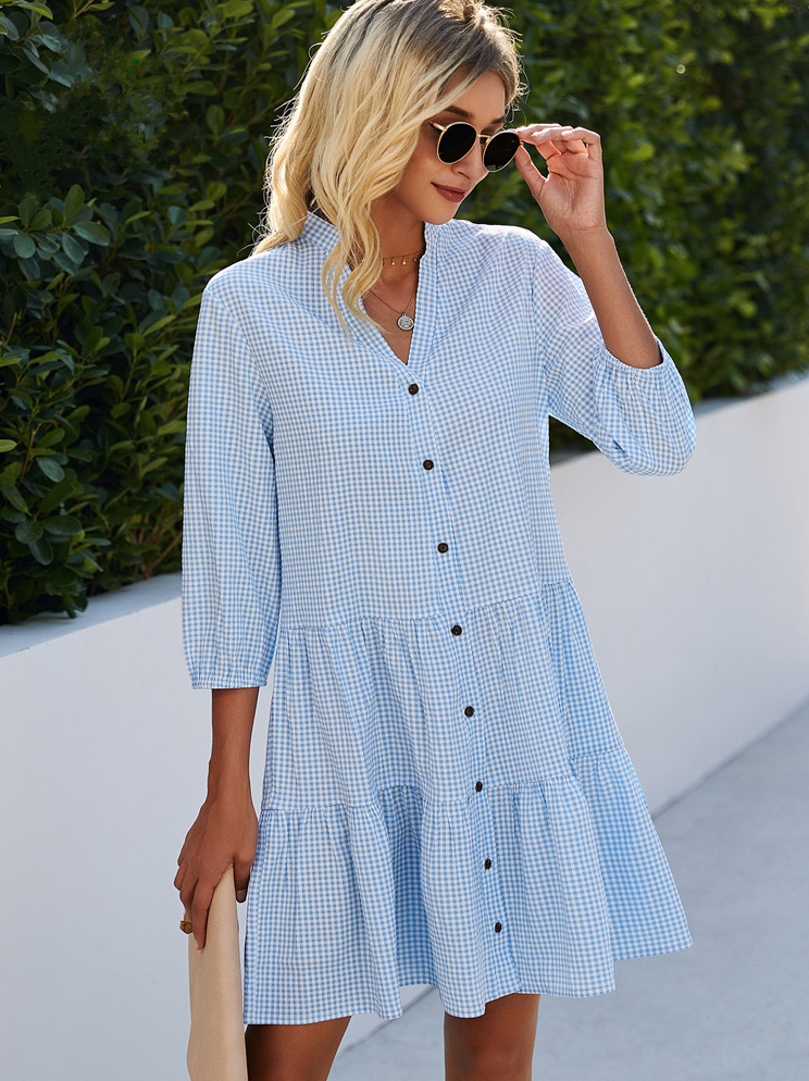 Vera - Gingham Jurk met Contrast Knoopsluiting