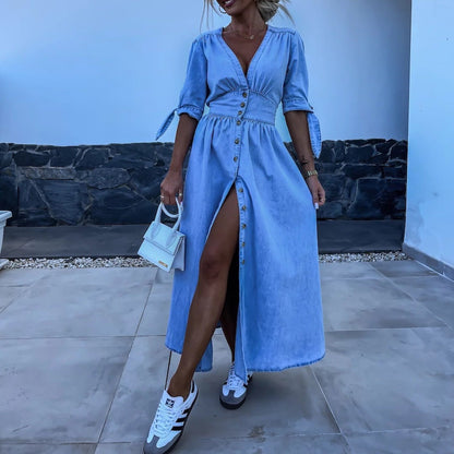 Heather - Vintage Vibes Denim Maxi Jurk